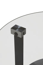 Grey Glass Round Top Coffee Table with Marble Effect Ceramic Shelf and Black Metal Legs, Imperia - Joe’s Haven
