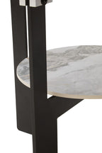 Grey Glass Round Top Coffee Table with Marble Effect Ceramic Shelf and Black Metal Legs, Imperia - Joe’s Haven