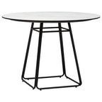 White Ceramic Marble Effect Round Top Dining Table with Black Metal Base, Imperia - Joe’s Haven