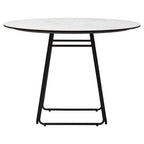 White Ceramic Marble Effect Round Top Dining Table with Black Metal Base, Imperia - Joe’s Haven