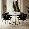 White Ceramic Marble Effect Round Top Dining Table with Black Metal Base, Imperia - Joe’s Haven