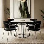 White Ceramic Marble Effect Round Top Dining Table with Black Metal Base, Imperia - Joe’s Haven