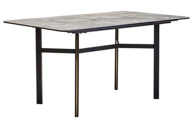 Grey Marble Effect Ceramic Top Dining Table with Black Metal Legs and Gold Detail, Imperia - Joe’s Haven