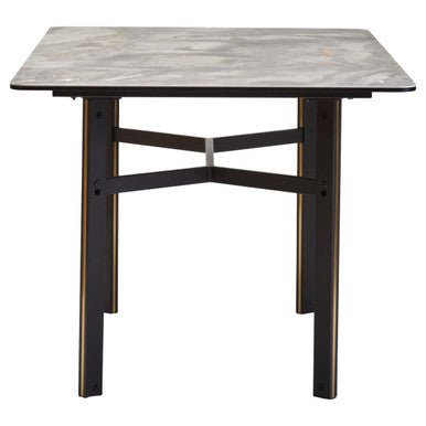 Grey Marble Effect Ceramic Top Dining Table with Black Metal Legs and Gold Detail, Imperia - Joe’s Haven