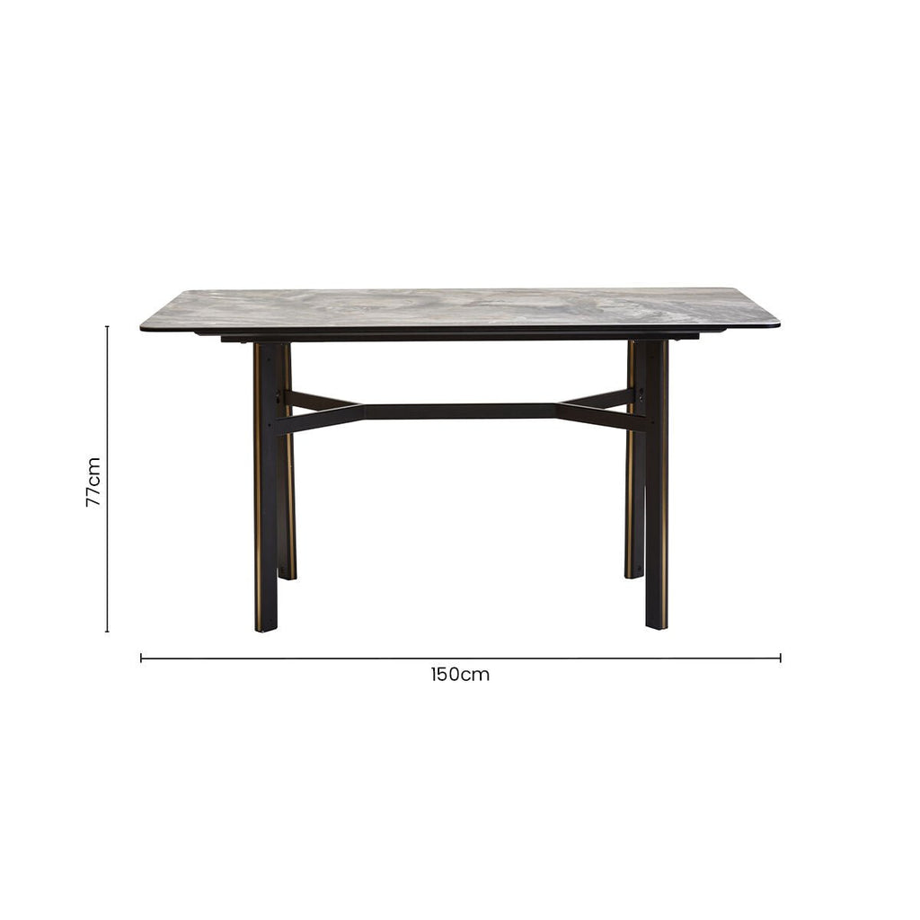 Grey Marble Effect Ceramic Top Dining Table with Black Metal Legs and Gold Detail, Imperia - Joe’s Haven