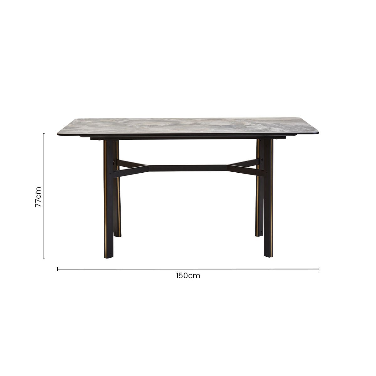 Grey Marble Effect Ceramic Top Dining Table with Black Metal Legs and Gold Detail, Imperia - Joe’s Haven