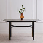 Grey Marble Effect Ceramic Top Dining Table with Black Metal Legs and Gold Detail, Imperia - Joe’s Haven