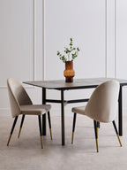 Grey Marble Effect Ceramic Top Dining Table with Black Metal Legs and Gold Detail, Imperia - Joe’s Haven