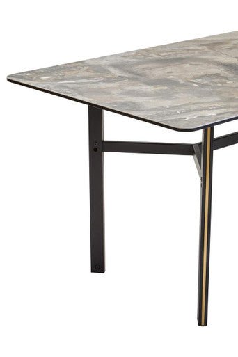 Grey Marble Effect Ceramic Top Dining Table with Black Metal Legs and Gold Detail, Imperia - Joe’s Haven
