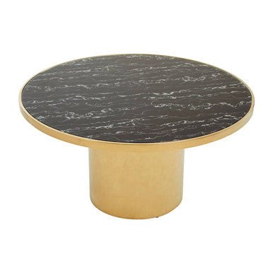 Black Marble Effect Glass Top Coffee Table with Gold Finish Base, Oria - Joe’s Haven