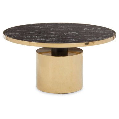 Black Marble Effect Glass Top Coffee Table with Gold Finish Base, Oria - Joe’s Haven