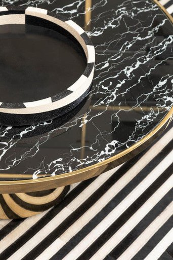 Black Marble Effect Glass Top Coffee Table with Gold Finish Base, Oria - Joe’s Haven