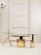 Black Marble Effect Glass Top Coffee Table with Gold Finish Base, Oria - Joe’s Haven