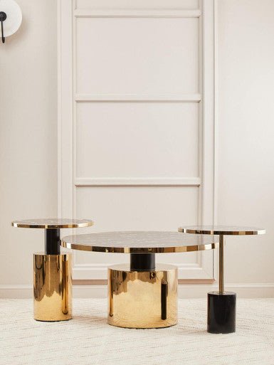 Black Marble Effect Glass Top Coffee Table with Gold Finish Base, Oria - Joe’s Haven