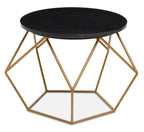 Black Round Marble Top Coffee Table with Matte Gold Finish Geometric Metal Frame, Varana - Joe’s Haven