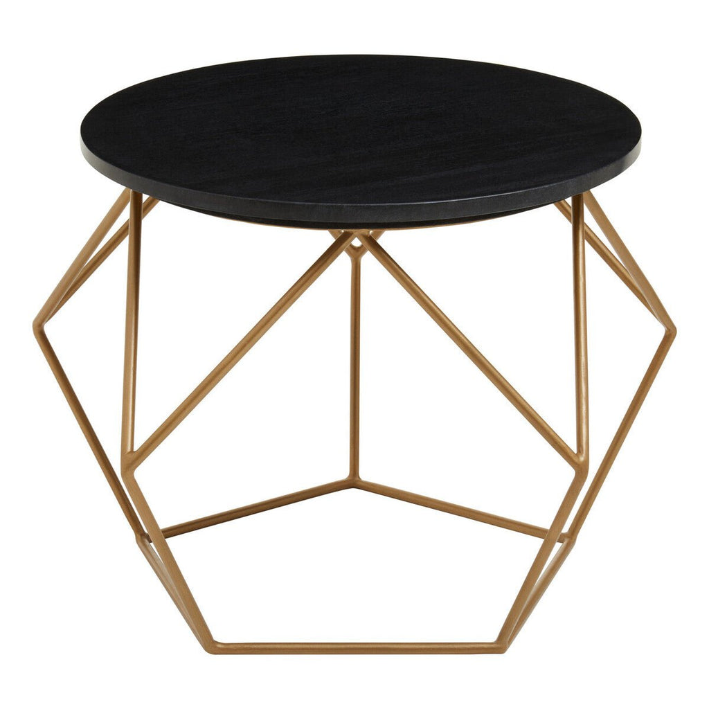 Black Round Marble Top Coffee Table with Matte Gold Finish Geometric Metal Frame, Varana - Joe’s Haven