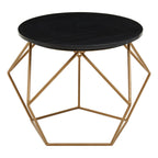 Black Round Marble Top Coffee Table with Matte Gold Finish Geometric Metal Frame, Varana - Joe’s Haven