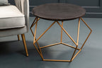 Black Round Marble Top Coffee Table with Matte Gold Finish Geometric Metal Frame, Varana - Joe’s Haven