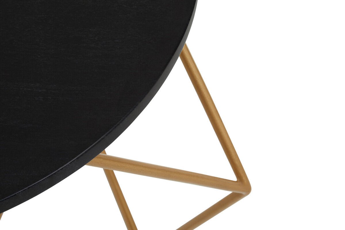 Black Round Marble Top Coffee Table with Matte Gold Finish Geometric Metal Frame, Varana - Joe’s Haven