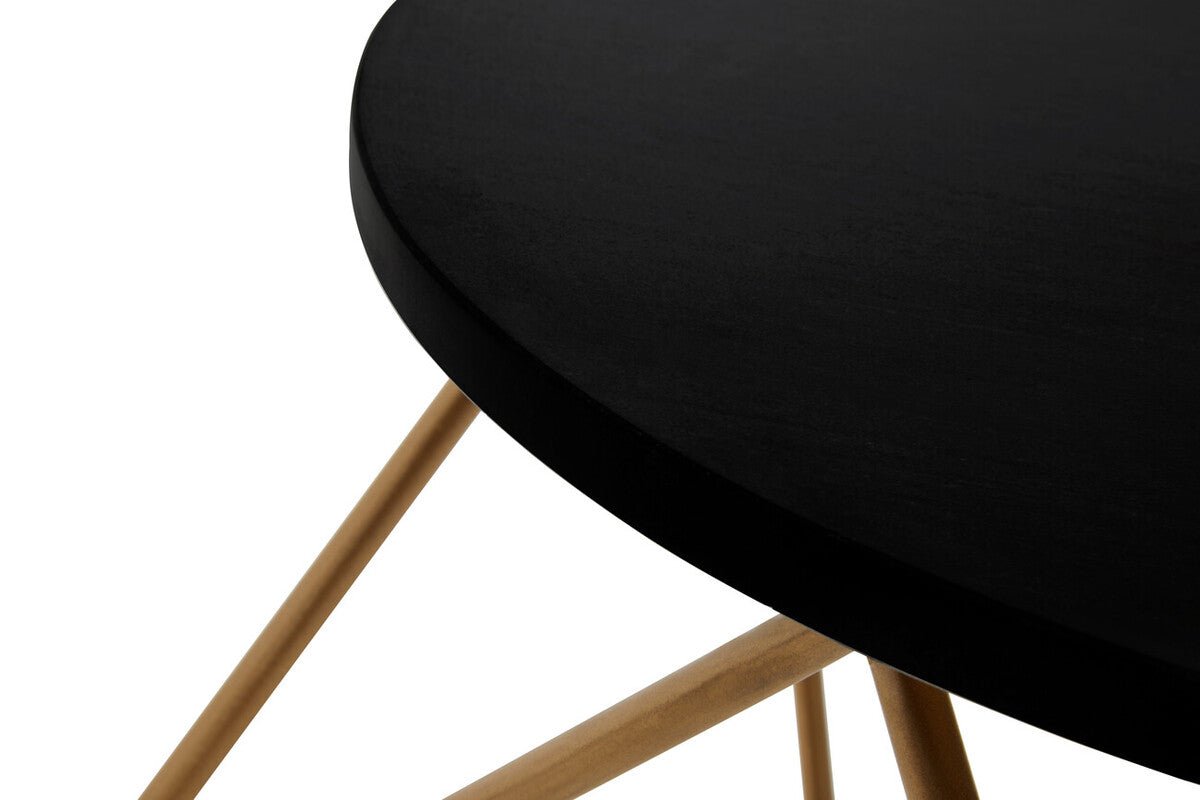 Black Round Marble Top Coffee Table with Matte Gold Finish Geometric Metal Frame, Varana - Joe’s Haven