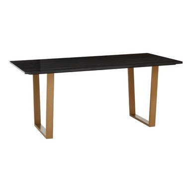 Black Marble Rectangular Dining Table with Geometric Gold Finish Steel Base, Varana - Joe’s Haven