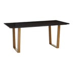 Black Marble Rectangular Dining Table with Geometric Gold Finish Steel Base, Varana - Joe’s Haven