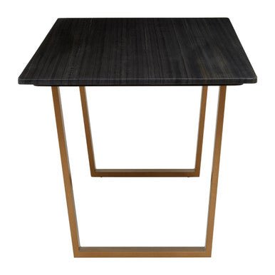 Black Marble Rectangular Dining Table with Geometric Gold Finish Steel Base, Varana - Joe’s Haven