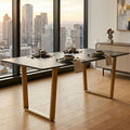Black Marble Rectangular Dining Table with Geometric Gold Finish Steel Base | Varana - Joe’s Haven