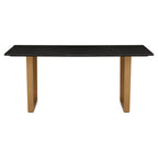 Black Marble Rectangular Dining Table with Geometric Gold Finish Steel Base | Varana
