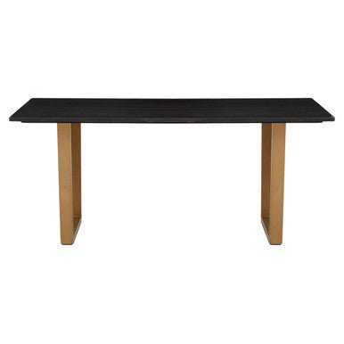 Black Marble Rectangular Dining Table with Geometric Gold Finish Steel Base, Varana - Joe’s Haven