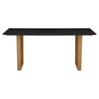 Black Marble Rectangular Dining Table with Geometric Gold Finish Steel Base, Varana - Joe’s Haven