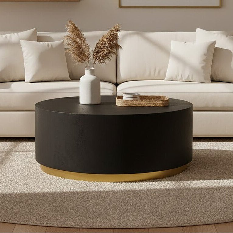 Black Concrete Effect Wood Coffee Table with Luxe Gold Metal Frame, Naro - Joe’s Haven