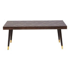 Brown Mango Wood Rectangular Coffee Table with Gold Tip Legs and Geometric Gold Lines on Top, Naro - Joe’s Haven