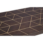 Brown Mango Wood Rectangular Coffee Table with Gold Tip Legs and Geometric Gold Lines on Top, Naro - Joe’s Haven