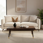 Brown Mango Wood Rectangular Coffee Table with Gold Tip Legs and Geometric Gold Lines on Top, Naro - Joe’s Haven