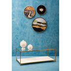 Glass Top Coffee Table with White Terrazzo Effect Shelf and Gold Metal Frame, Novi - Joe’s Haven