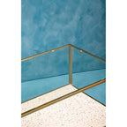 Glass Top Coffee Table with White Terrazzo Effect Shelf and Gold Metal Frame, Novi - Joe’s Haven