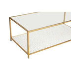Glass Top Coffee Table with White Terrazzo Effect Shelf and Gold Metal Frame, Novi - Joe’s Haven