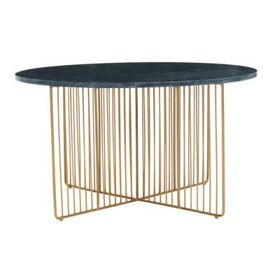 Green Round Marble Coffee Table with Gold Iron Rod Base, Nirav - Joe’s Haven
