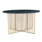 Green Round Marble Coffee Table with Gold Iron Rod Base, Nirav - Joe’s Haven