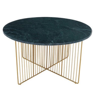 Green Round Marble Coffee Table with Gold Iron Rod Base, Nirav - Joe’s Haven