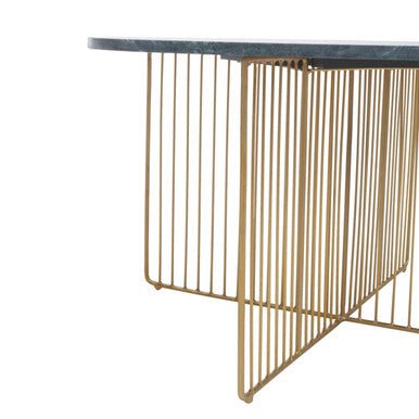 Green Round Marble Coffee Table with Gold Iron Rod Base, Nirav - Joe’s Haven
