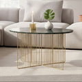 Green Round Marble Coffee Table with Gold Iron Rod Base, Nirav - Joe’s Haven