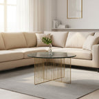 Green Round Marble Coffee Table with Gold Iron Rod Base, Nirav - Joe’s Haven