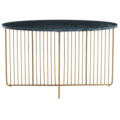 Green Round Marble Coffee Table with Gold Iron Rod Base, Nirav - Joe’s Haven