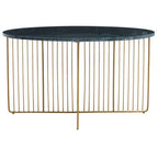 Green Round Marble Coffee Table with Gold Iron Rod Base, Nirav - Joe’s Haven