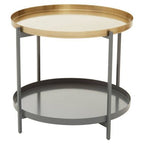 Matte Gold Metal Two Tier Coffee Table with Grey Enamel Shelves, Kobra - Joe’s Haven