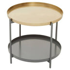 Matte Gold Metal Two Tier Coffee Table with Grey Enamel Shelves, Kobra - Joe’s Haven