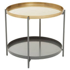 Matte Gold Metal Two Tier Coffee Table with Grey Enamel Shelves, Kobra - Joe’s Haven