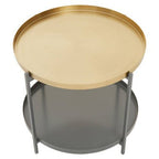 Matte Gold Metal Two Tier Coffee Table with Grey Enamel Shelves, Kobra - Joe’s Haven